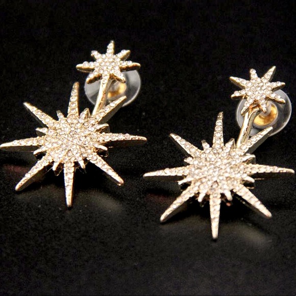 Gold & Crystal Stud Earrings w/Matching Jackets - Picture 3 of 8